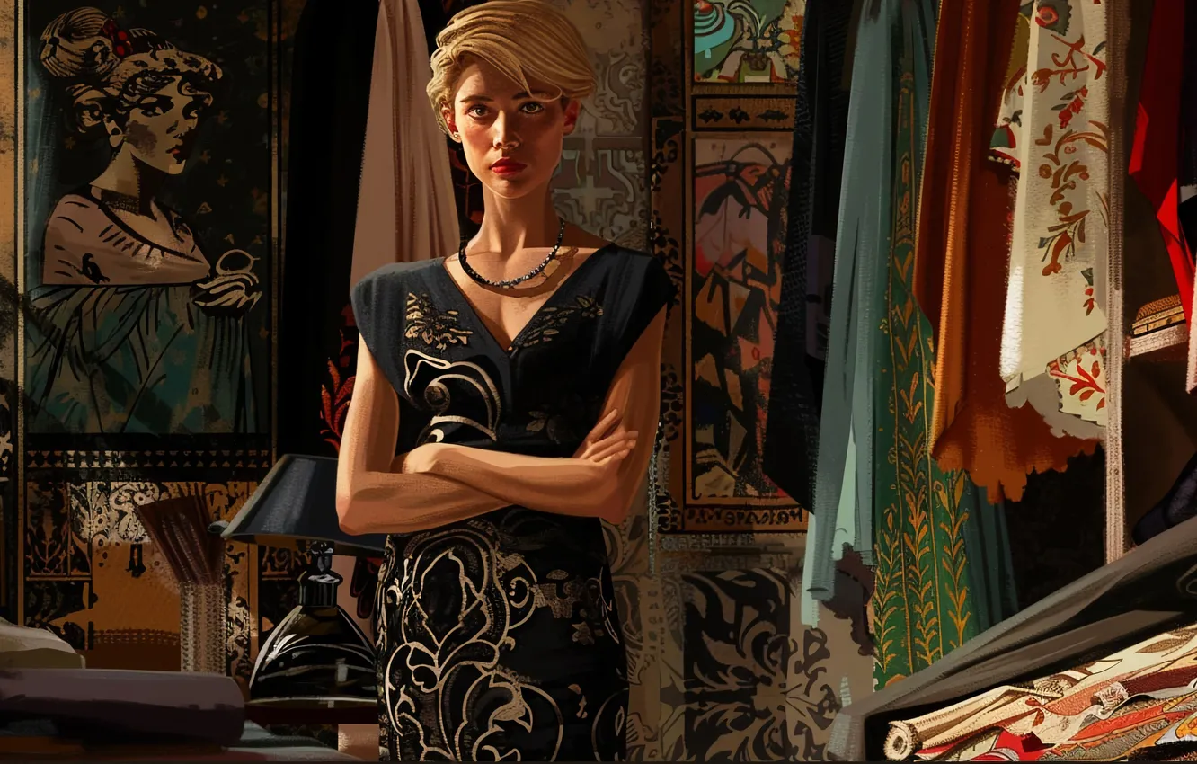 Photo wallpaper girl, clothing, designer, digital art, fashion designer, AI art, The Art of Artificial Intelligence, neural …