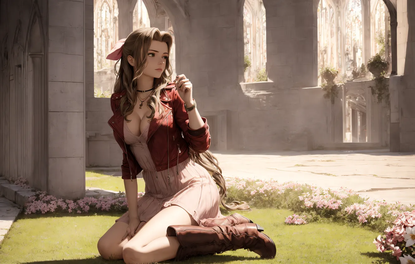 Photo wallpaper girl, ruins, AI Art