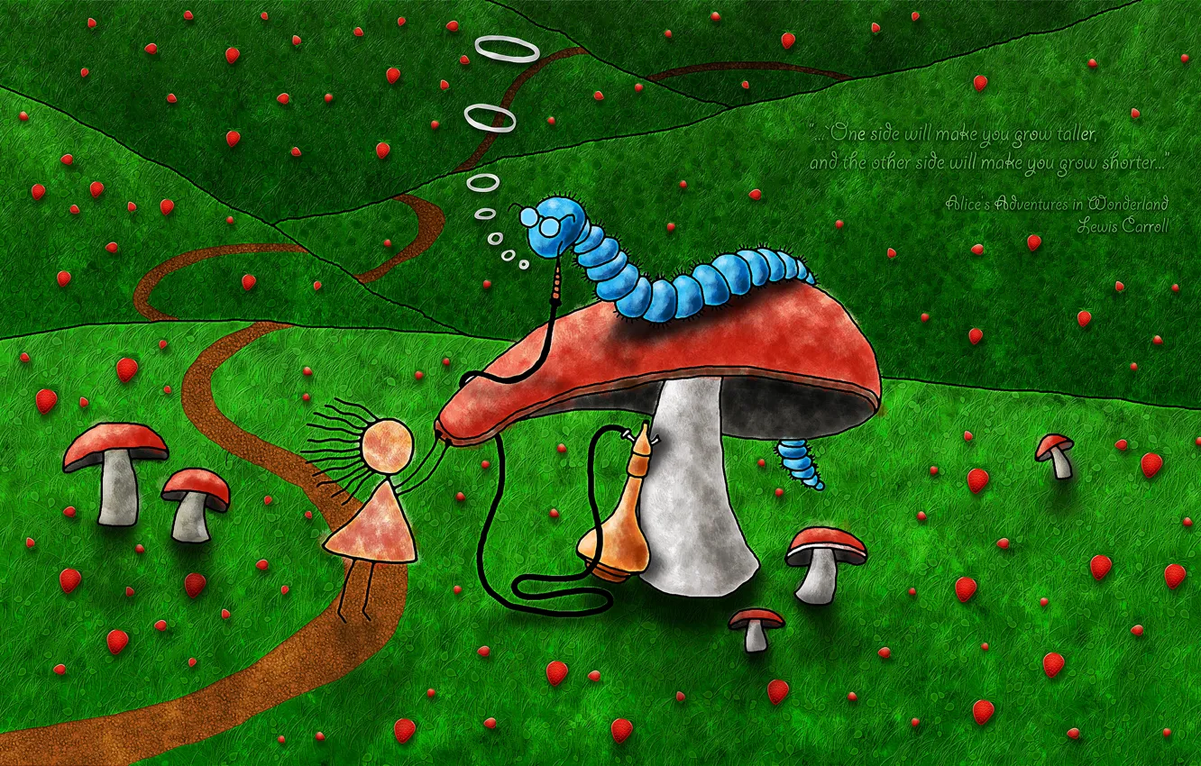 Photo wallpaper caterpillar, mushrooms, trail, Alice