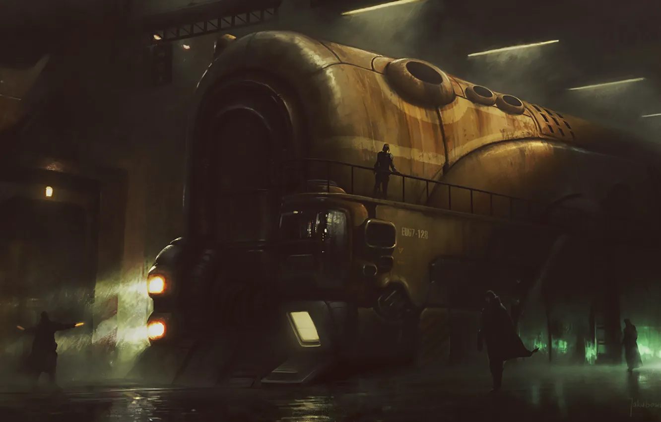 Photo wallpaper fiction, figure, train, station, art, by Marcin Jakubowski, Trans Siberian, Trans-Siberian