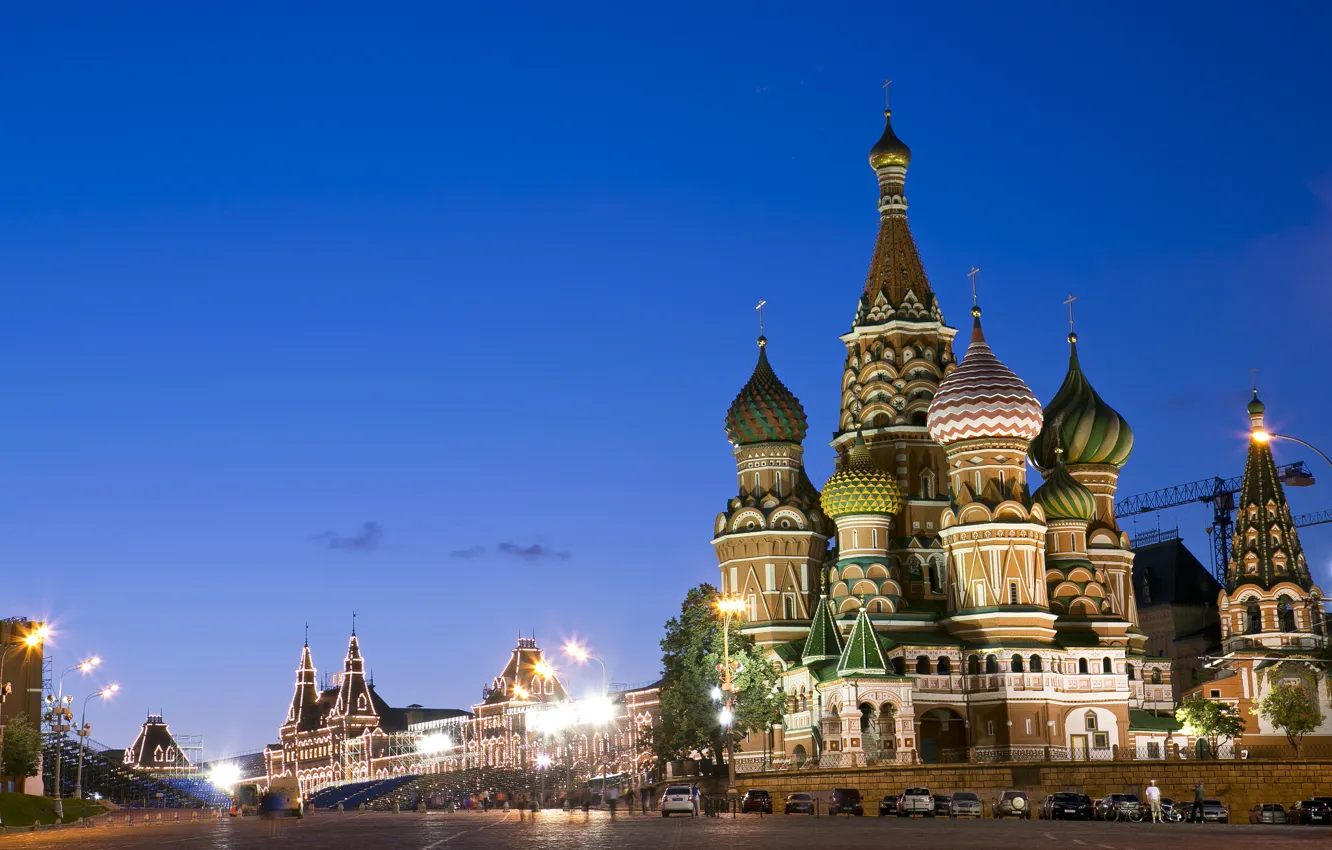 Photo wallpaper the sky, night, the city, lights, lighting, lights, Moscow, St. Basil's Cathedral