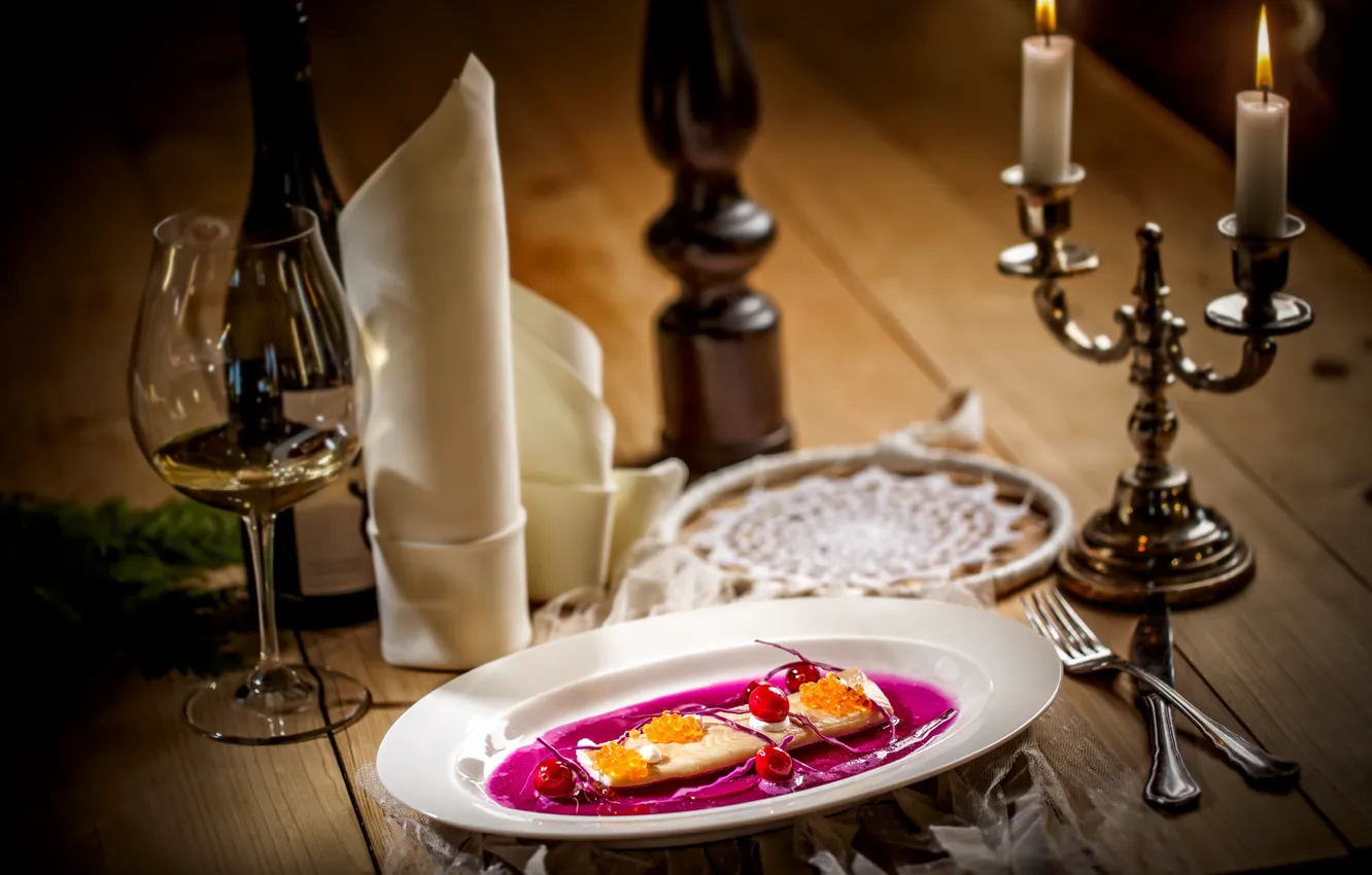 Photo wallpaper food, fish, candles, devices