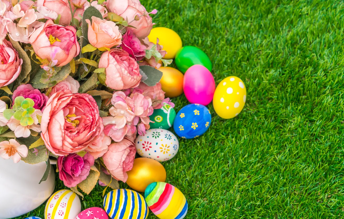 Photo wallpaper flowers, holiday, eggs, Easter, weed