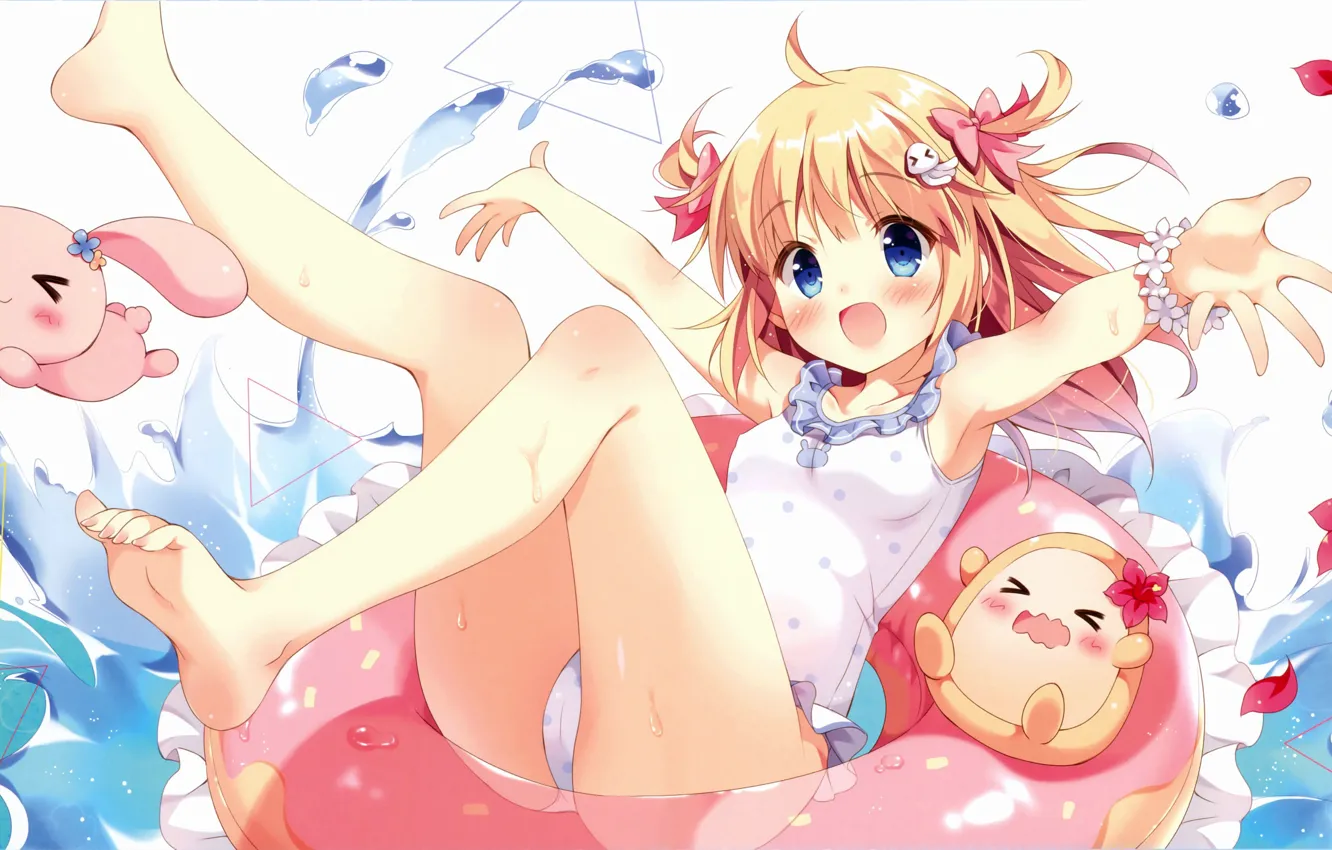 Photo wallpaper girl, sexy, Cameltoe, long hair, boobs, anime, water, beautiful