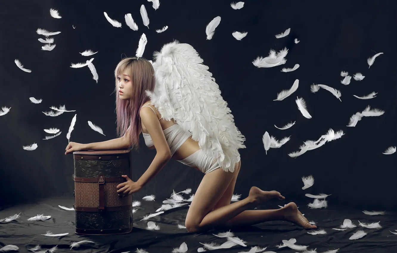Photo wallpaper wings, angel, feathers, Asian