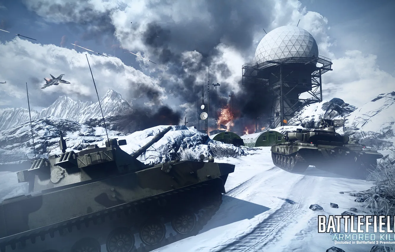 Photo wallpaper winter, aviation, mountains, tank, Battlefield 3, Armored Kill, Premium
