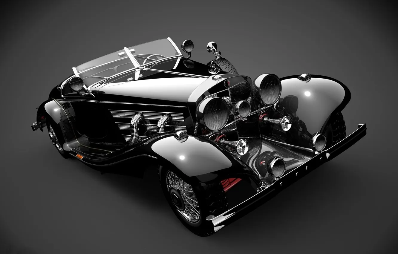 Photo wallpaper black, Mercedes, Retro