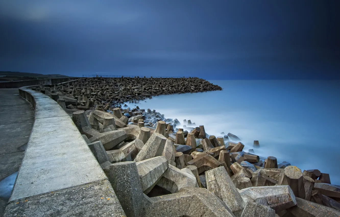 Photo wallpaper sea, landscape, night