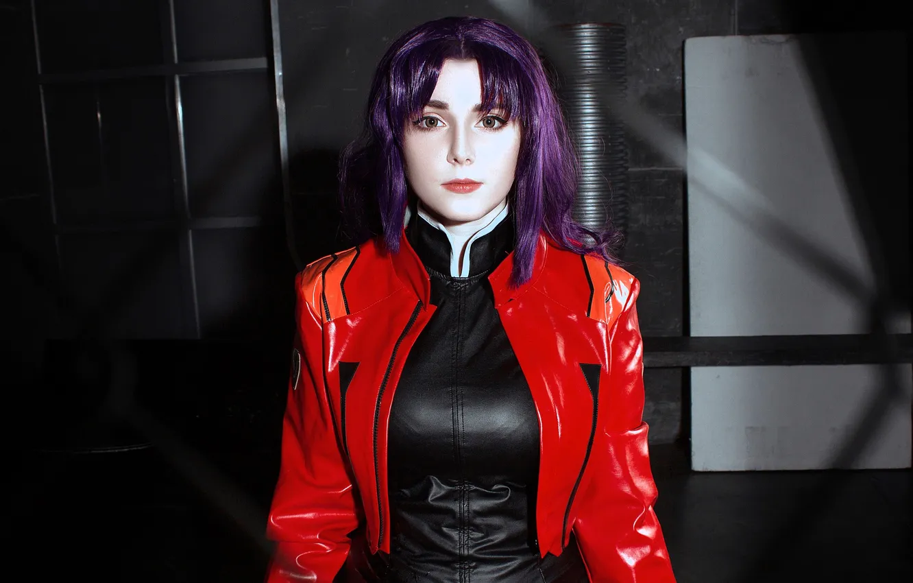 Photo wallpaper image, girl, jacket, purple hair, outfit, Evangelion, cosplay