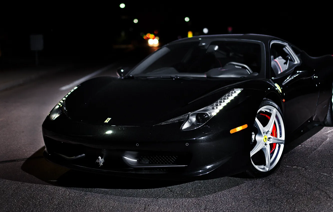 Photo wallpaper black, Ferrari, supercar, Ferrari, 458, Black, Italia