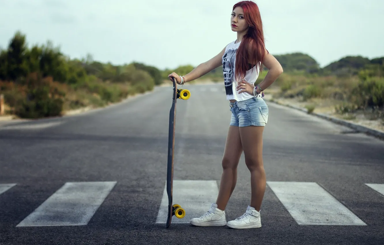 Photo wallpaper girl, shorts, look, skate, Sweetheart