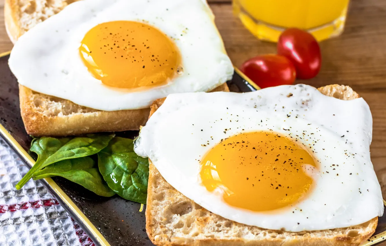Photo wallpaper eggs, bread, scrambled eggs, tomatoes