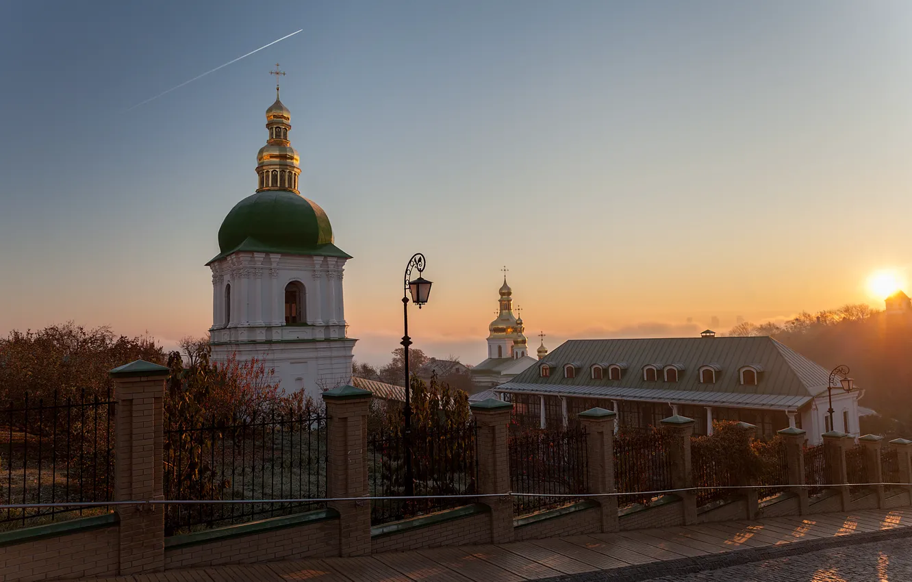 Photo wallpaper autumn, dawn, street, morning, Church, lantern, temple, Ukraine