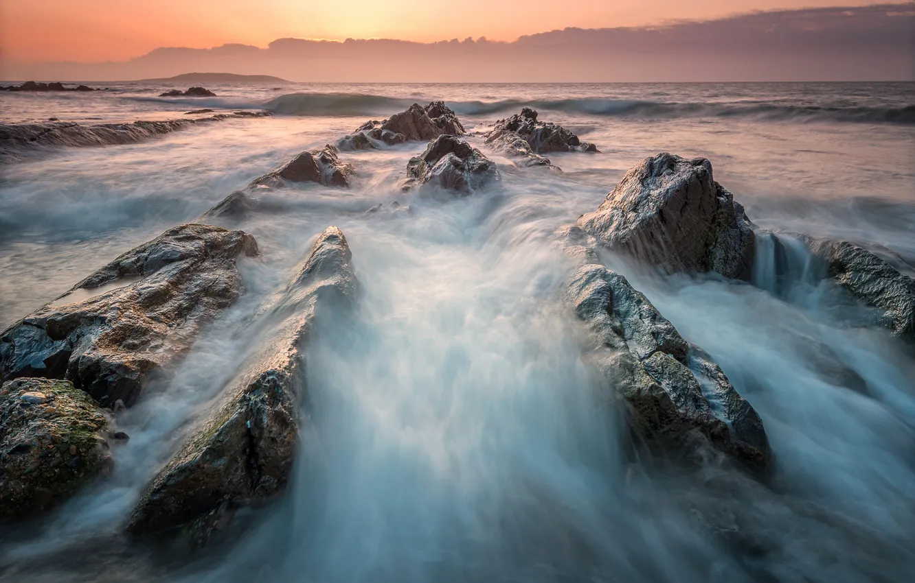 Photo wallpaper sea, wave, beach, water, nature, stones, the ocean, rocks