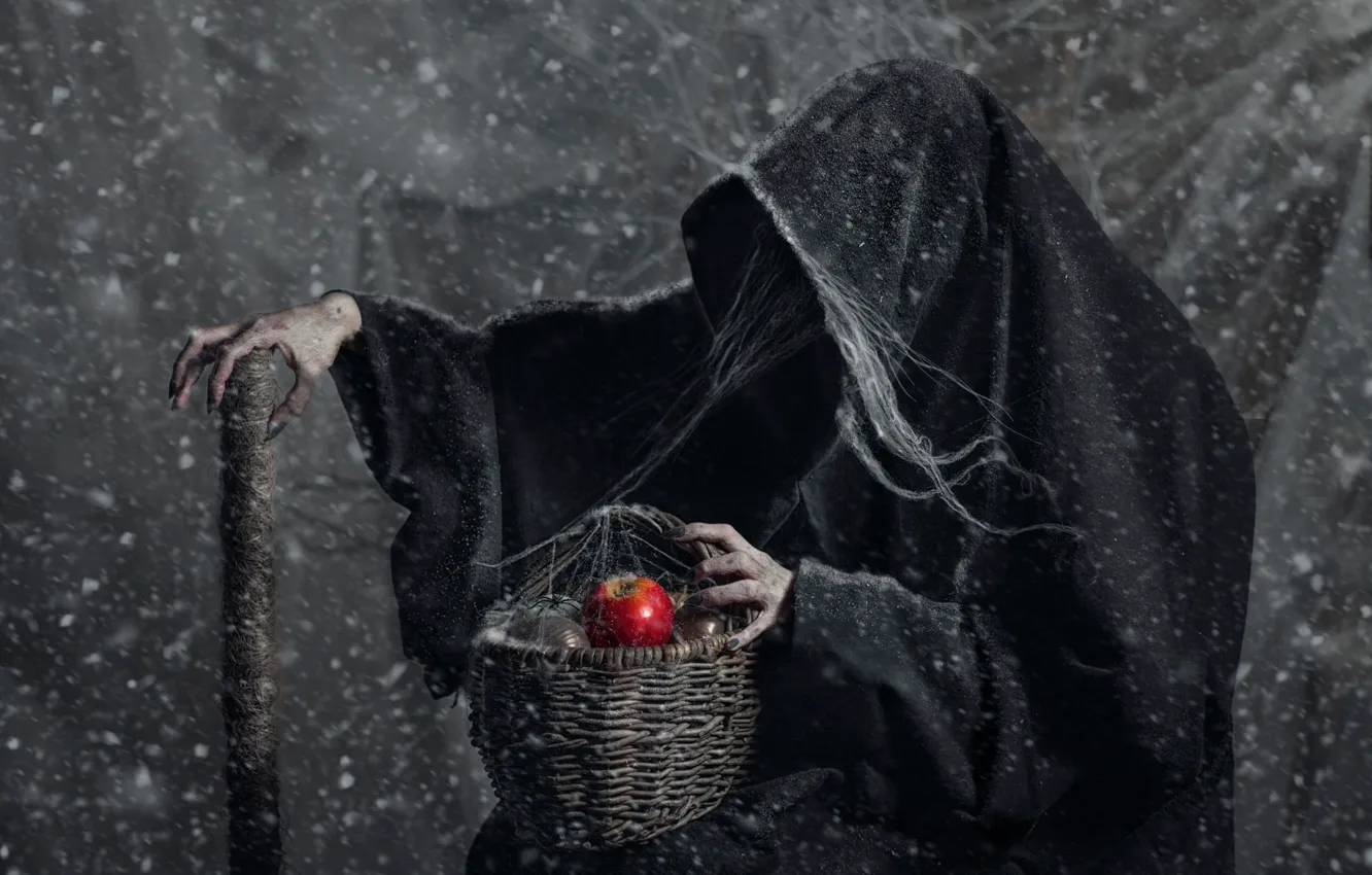Photo wallpaper basket, apples, witch, fairy tale