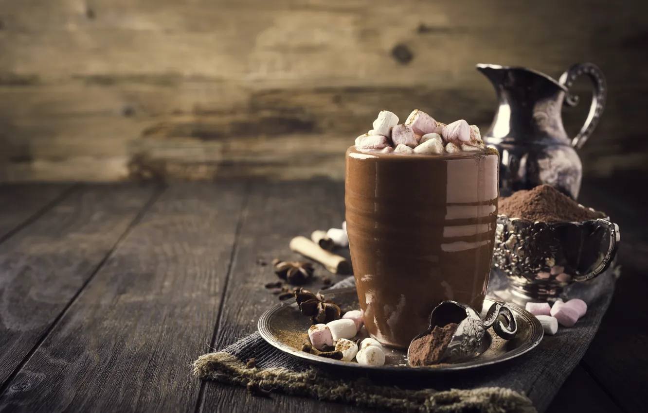 Photo wallpaper mug, drink, hot chocolate, marshmallows, Iryna Melnyk