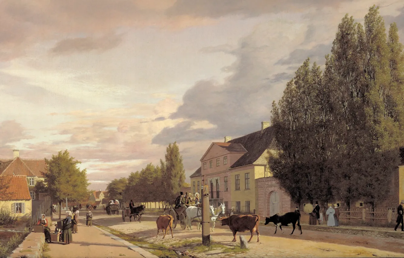 Photo wallpaper picture, painting, painting, view of a street in Østerbro outside Copenhagen, Christen Købke
