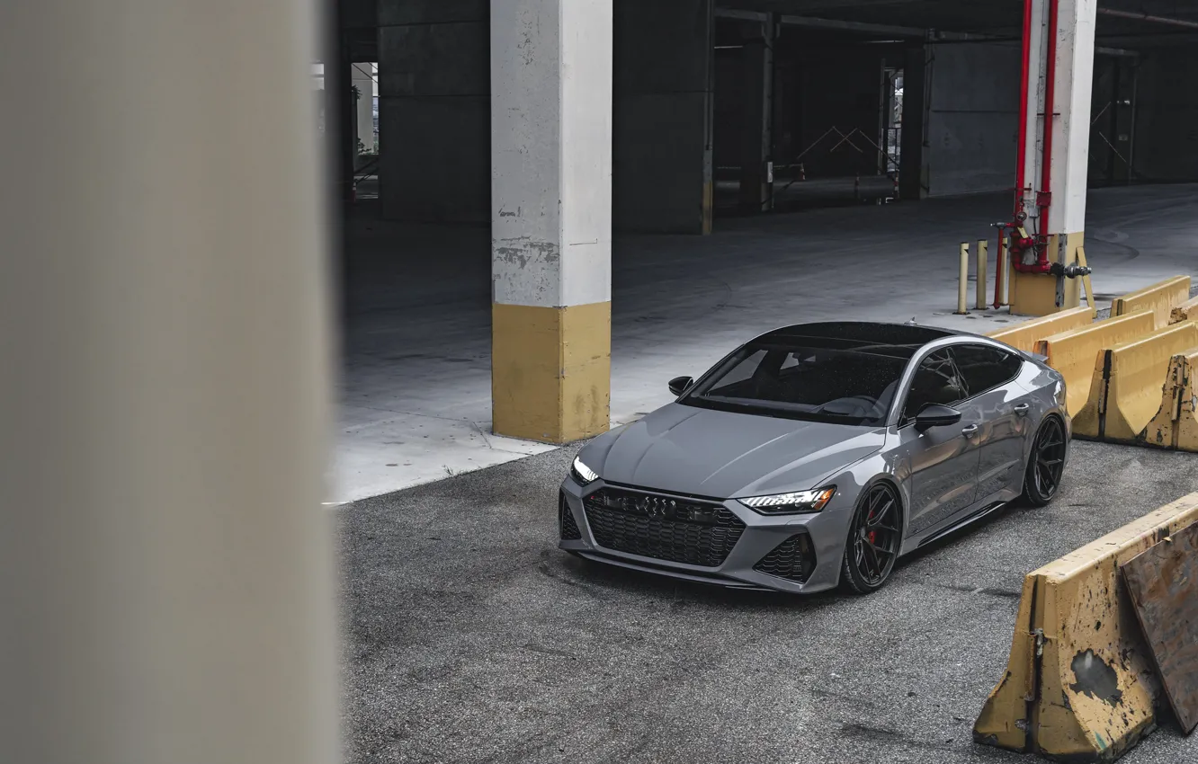 Photo wallpaper Audi, Gray, RS7, Concrete, Full LED Lights
