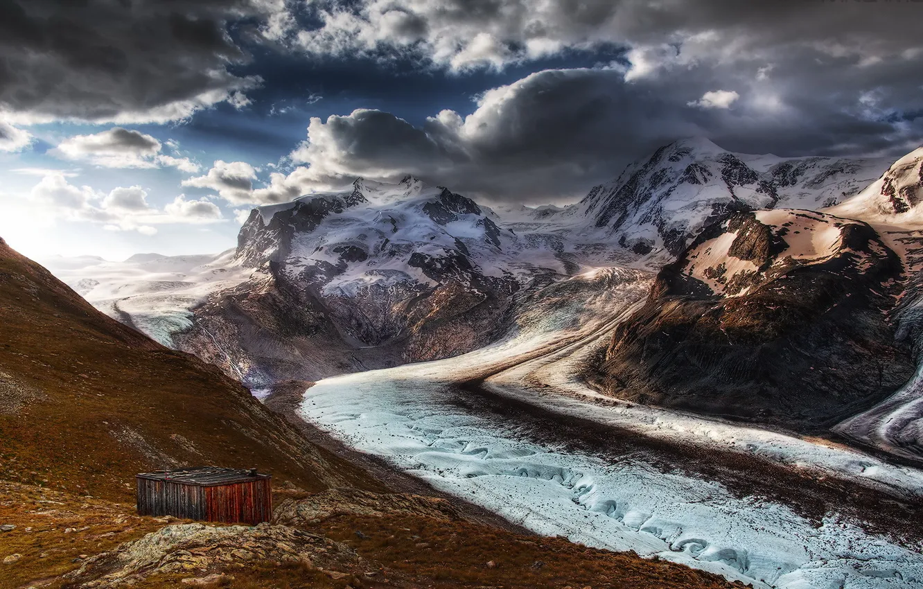 Photo wallpaper ice, landscape, mountains, Alps, cold, Switzerland