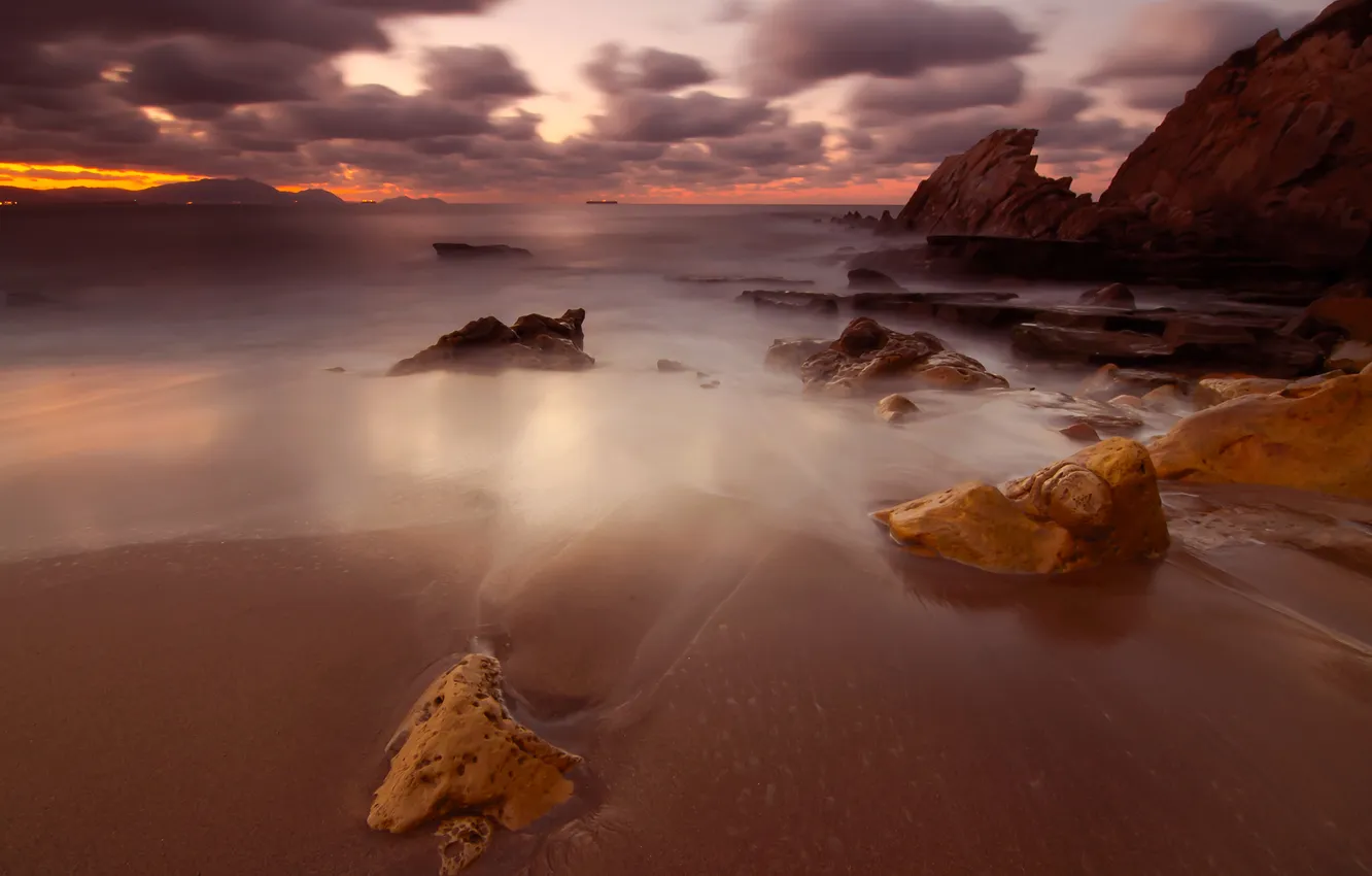 Photo wallpaper beach, the sky, clouds, stones