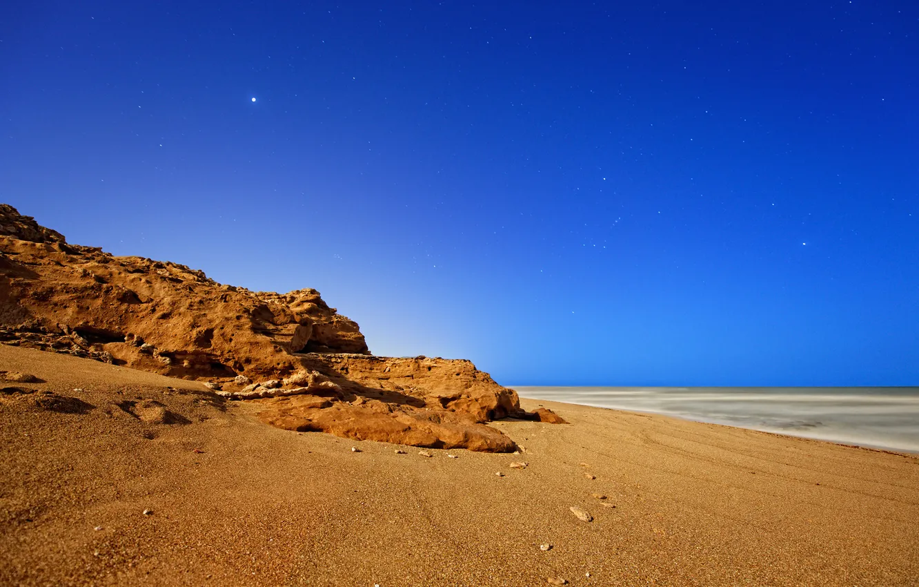 Photo wallpaper sea, the sky, stars, night, rock, the ocean, shore, Argentina