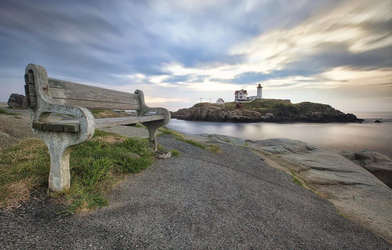 Photo wallpaper landscape, lighthouse, sohier park, Nubble Bench
