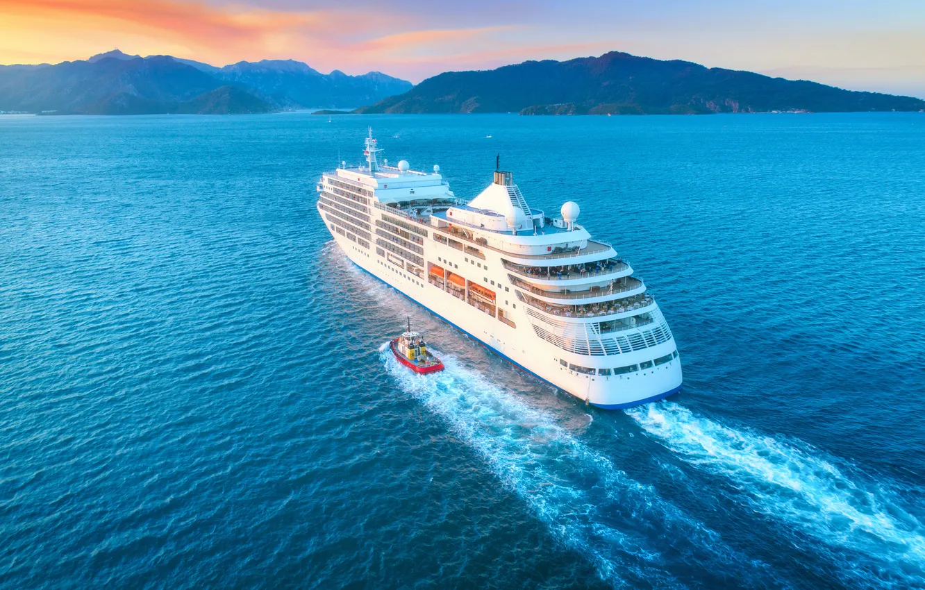 Photo wallpaper Dock, coast, boat, Cruise, Cruise Ship