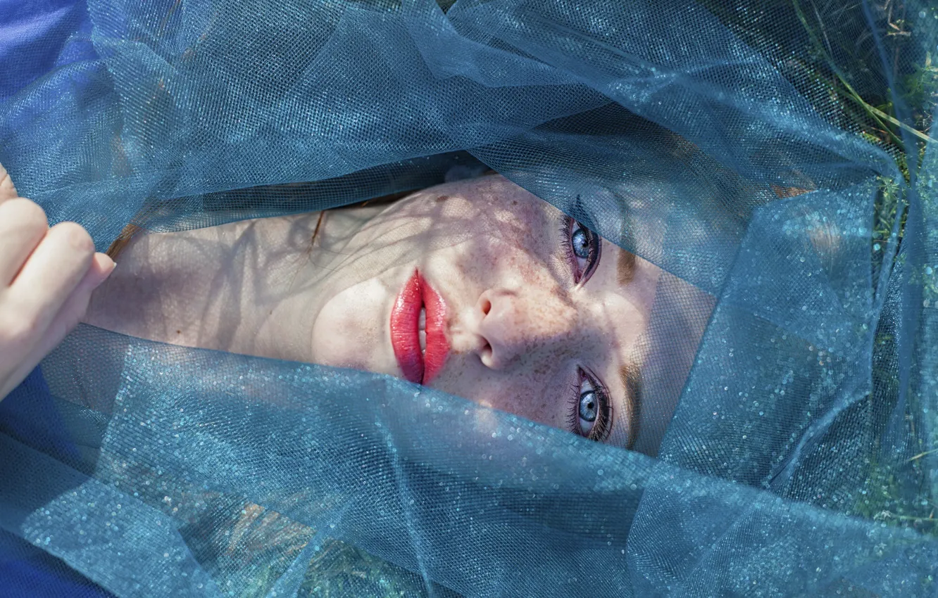 Photo wallpaper look, girl, makeup, lies, blue eyes