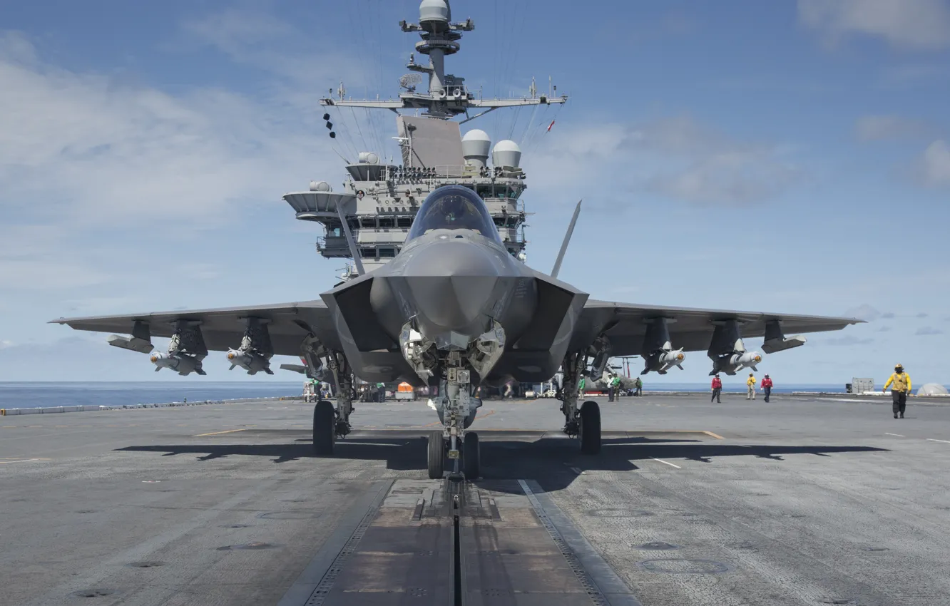 Photo wallpaper fighter, deck, bomber, Lightning II, F-35