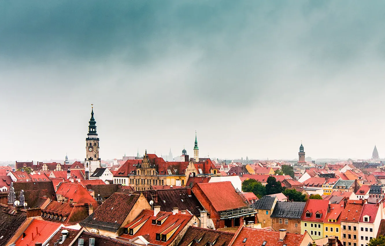 Photo wallpaper Germany, fog, cityscape, cloudy, roof, Görlitz