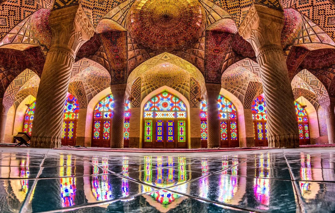 Photo wallpaper windows, interior, mosaic, hall, columns