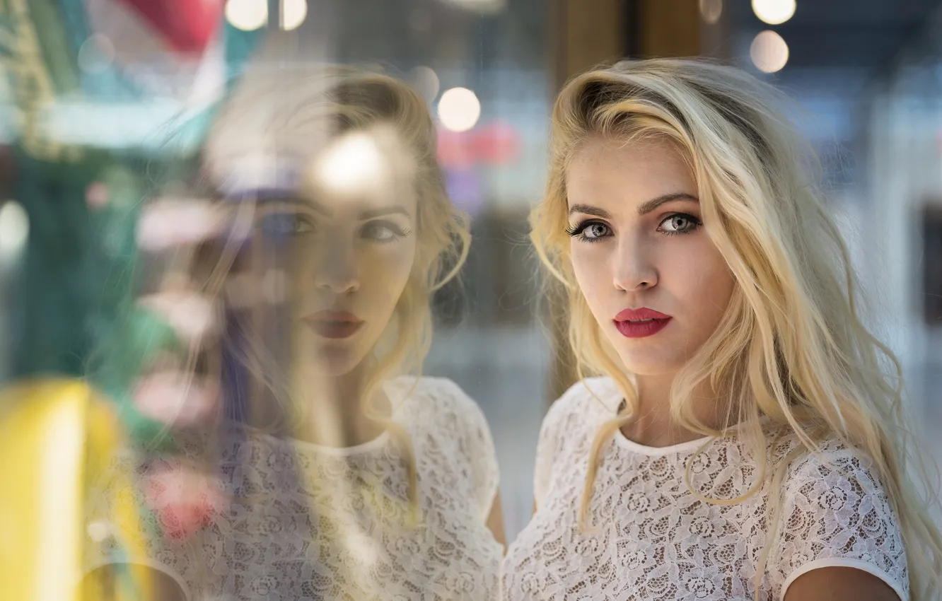 Photo wallpaper look, face, reflection, lipstick, lips, beauty, Asha