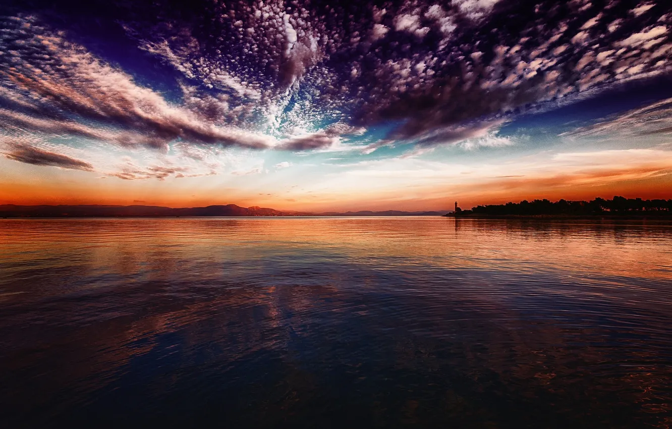 Photo wallpaper the sky, clouds, landscape, sunset, horizon