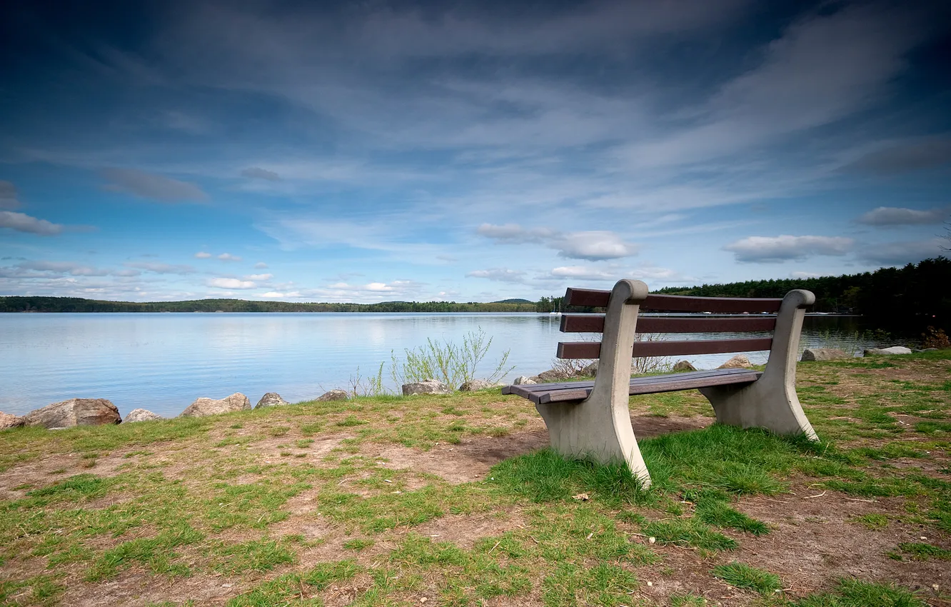 Photo wallpaper the sky, nature, lake, shore, shop