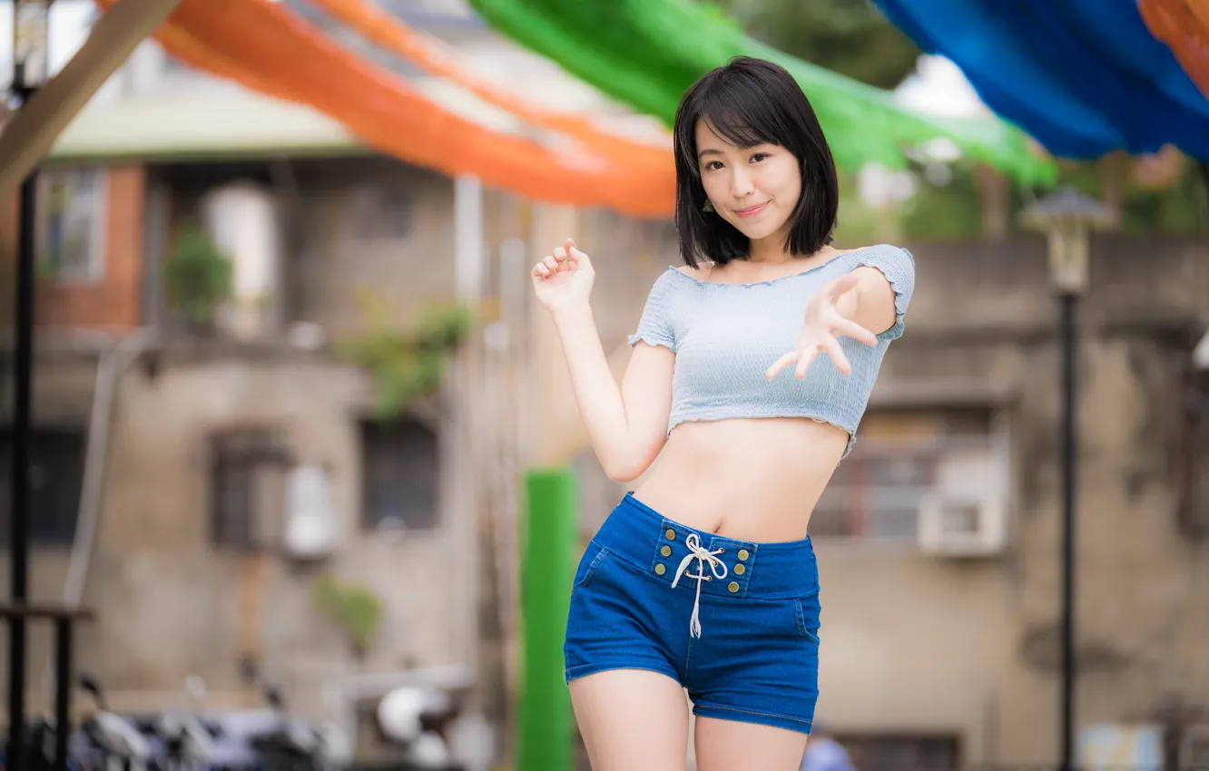 Photo wallpaper girl, pose, Asian, cutie, bokeh