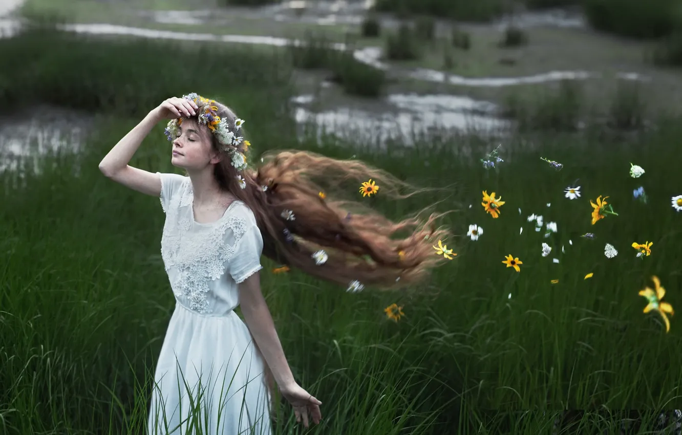 Photo wallpaper field, summer, girl