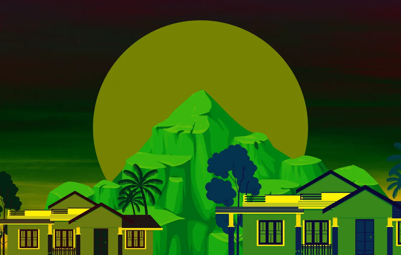 Photo wallpaper mountains, home, The moon, vector graphics