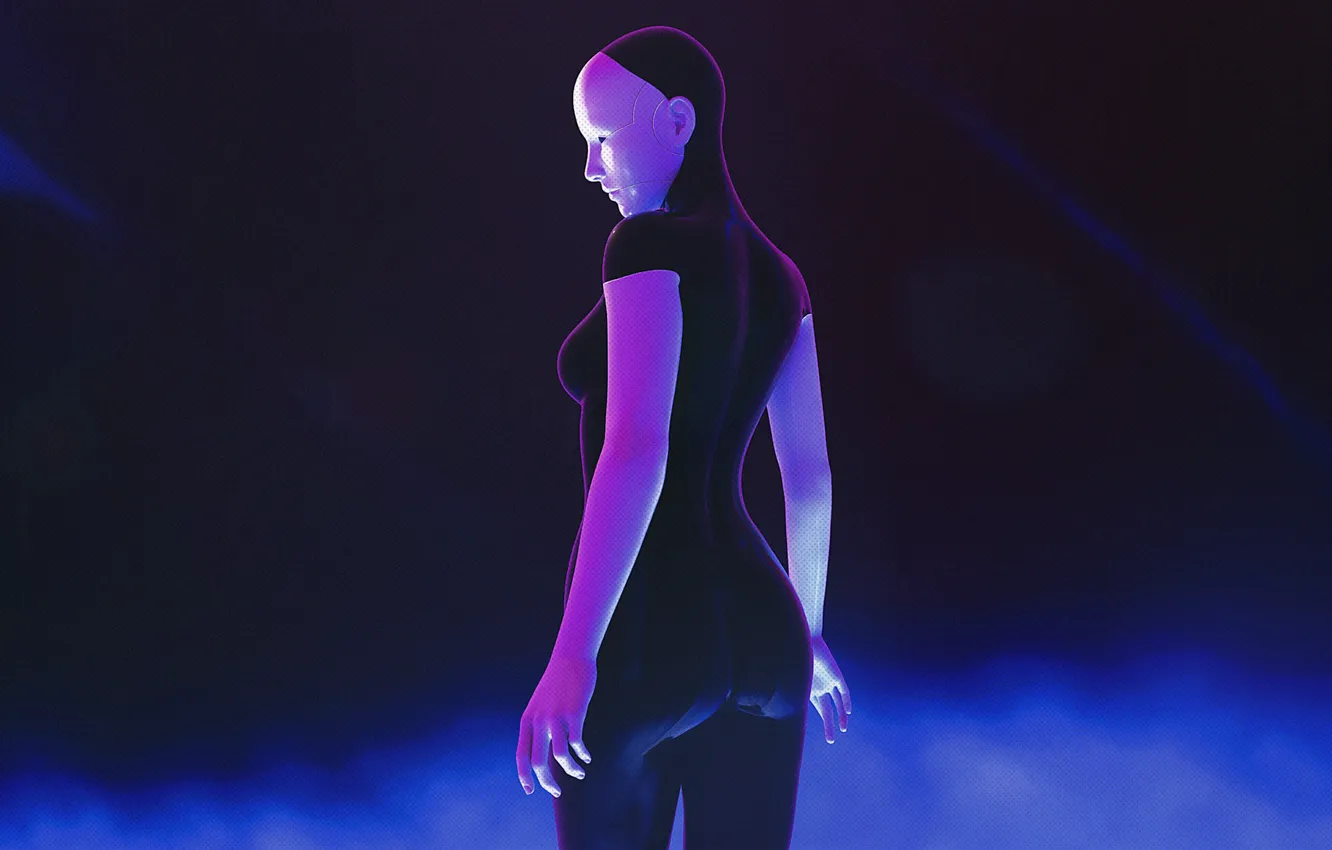 Photo wallpaper girl, fiction, robot, figure, art, dark, girl, robot