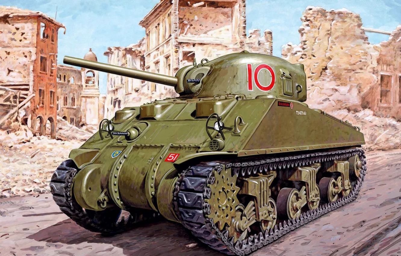 Photo wallpaper art, painting, tank, ww2, M4A4 Sherman