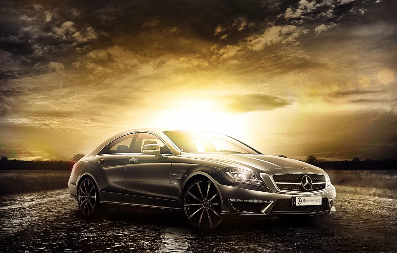 Photo wallpaper Mercedes-Benz, Car, AMG, Sunset, CLS 63, Class, 2014, Premium