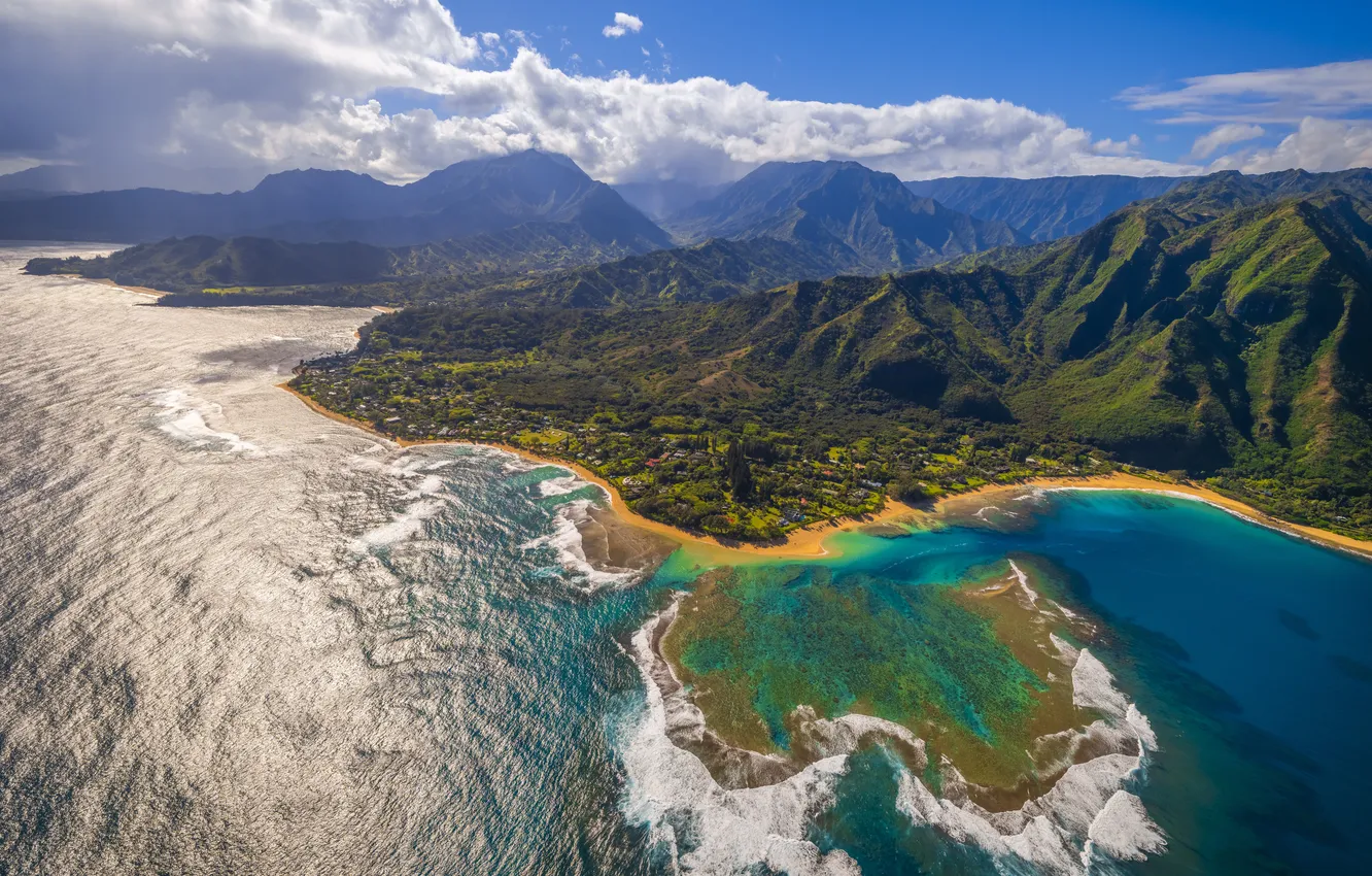 Photo wallpaper sea, rocks, shore, view, height