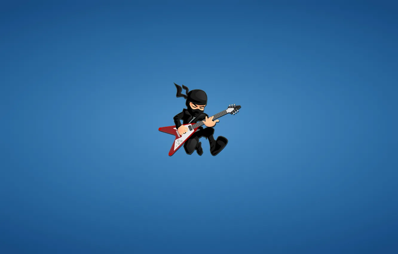 Photo wallpaper guitar, minimalism, ninja, red, blue background, ninja