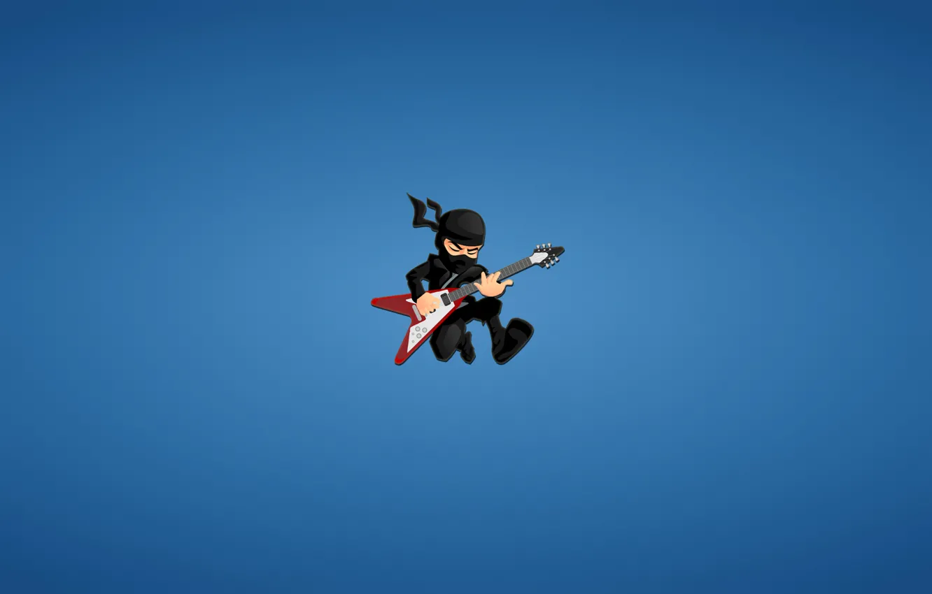 Photo wallpaper red, guitar, minimalism, ninja, blue background, ninja