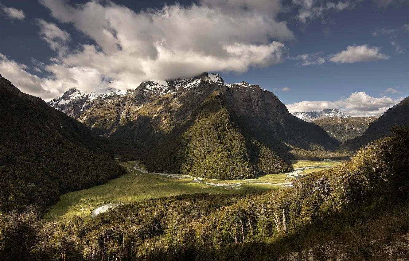 Photo wallpaper landscape, mountains, nature, panorama