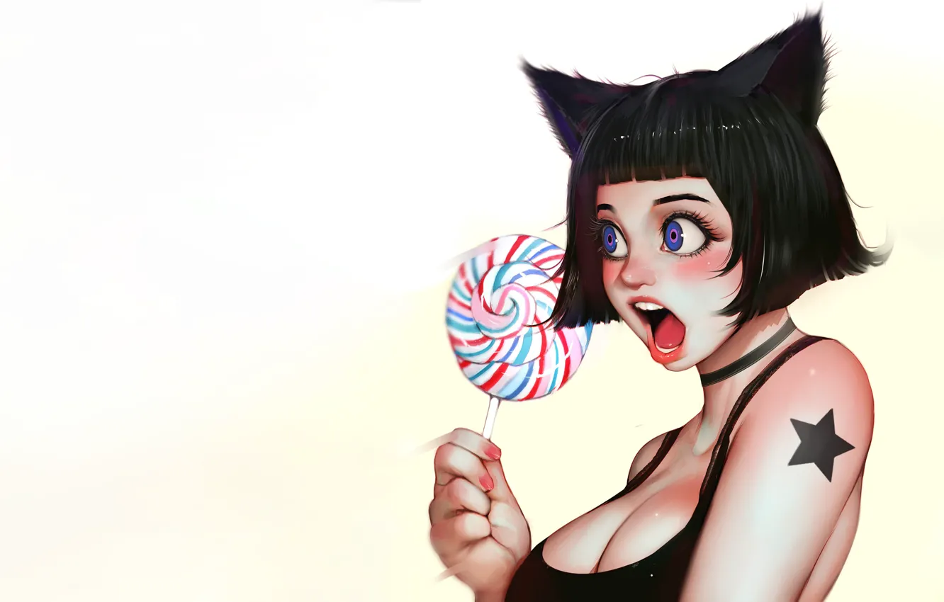 Photo wallpaper Girl, Figure, Background, Lollipop, Art, Candy, Sucker, Characters