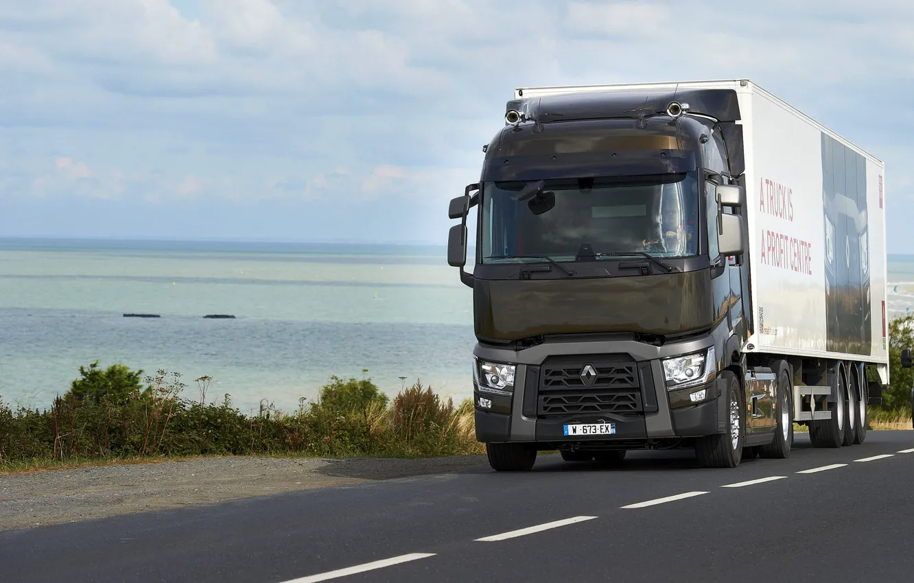 Photo wallpaper road, shore, truck, Renault, tractor, 4x2, the trailer, Renault Trucks