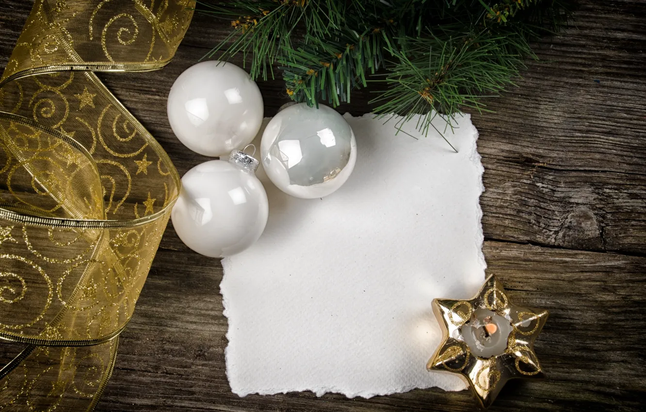 Photo wallpaper balls, paper, Board, star, tree, candle, branch, New Year