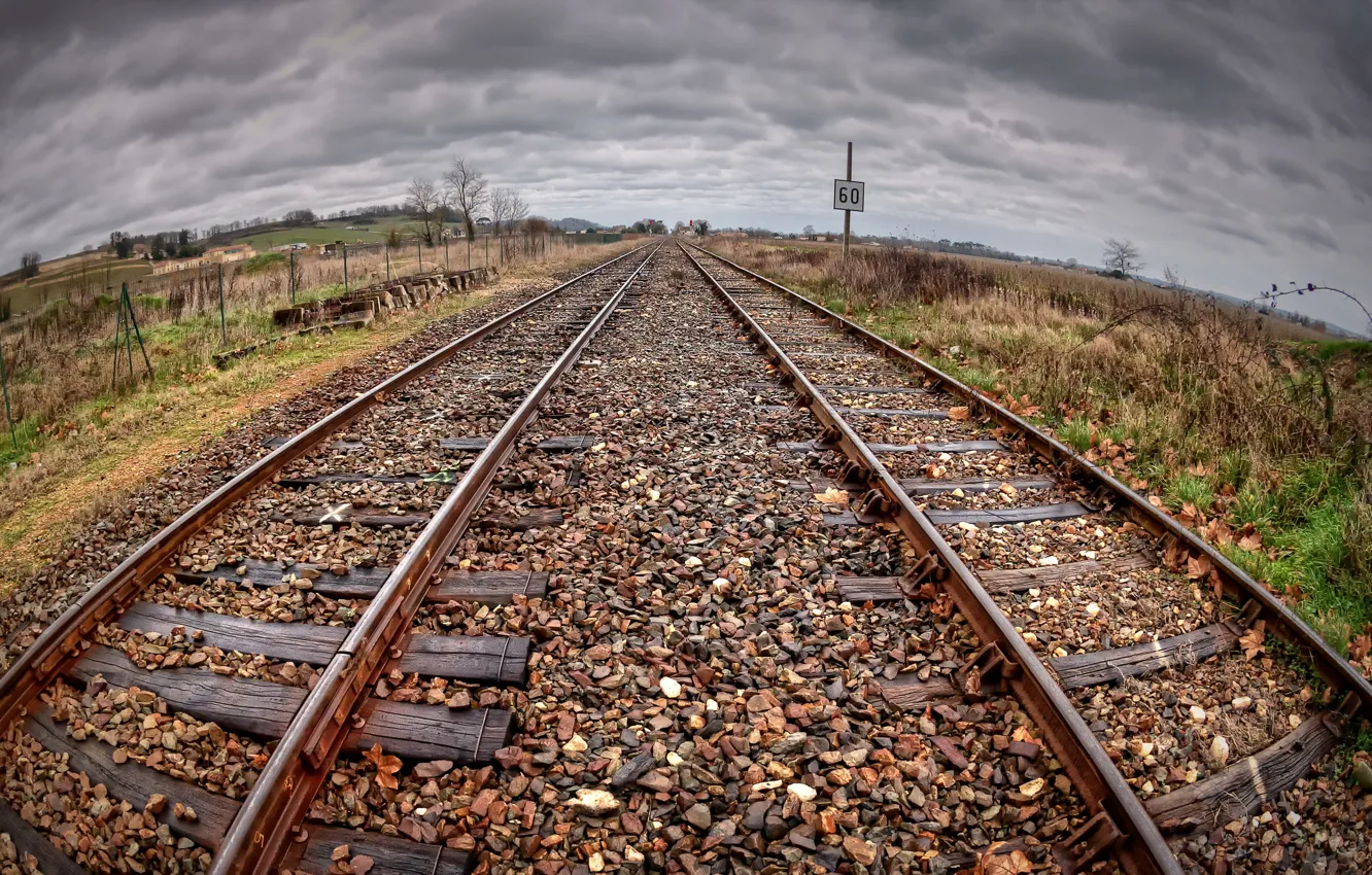 Photo wallpaper field, landscape, railroad