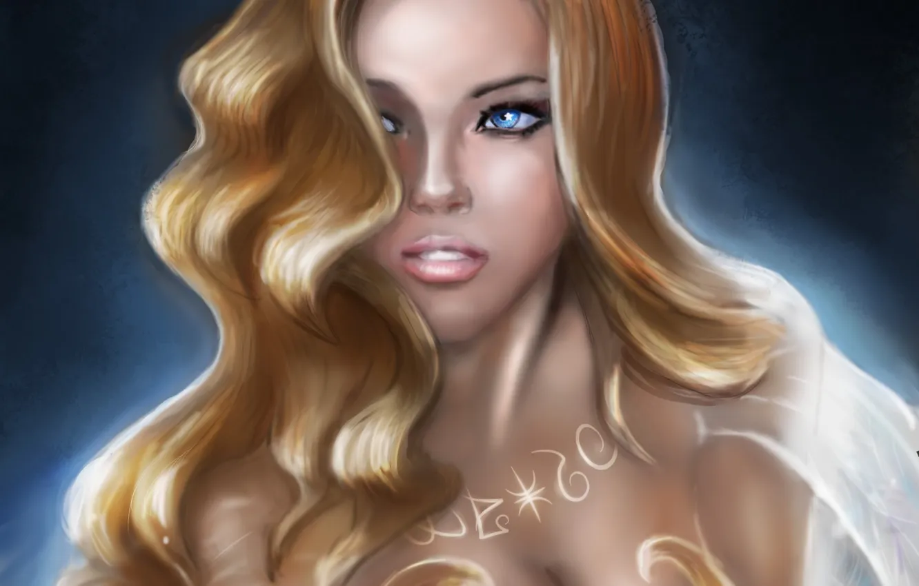 Photo wallpaper girl, face, art, symbol, curls