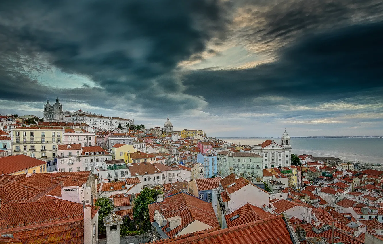 Photo wallpaper coast, building, panorama, Portugal, Lisbon, Portugal, Lisbon, Mar da Paglia Bay